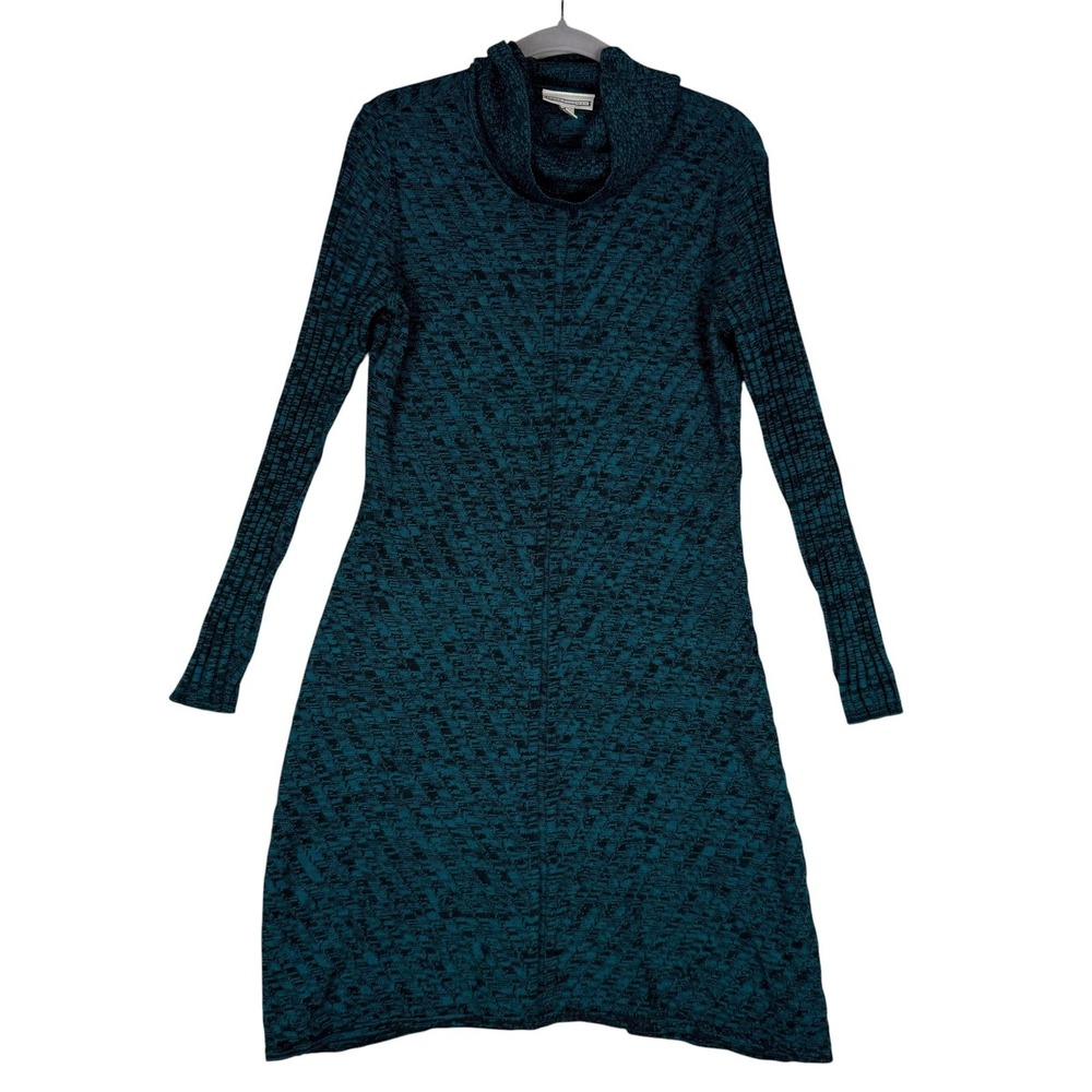 Dana Buchman Sweater Dress Womens XL Green Cowl‎ Neck Knit Geometric Long Sleeve